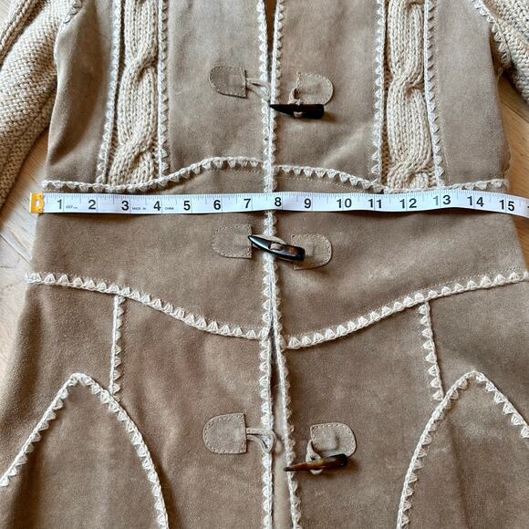 Luciano Abitboul Long Sweater Jacket Boho Leather Wool - Picture 8 of 12